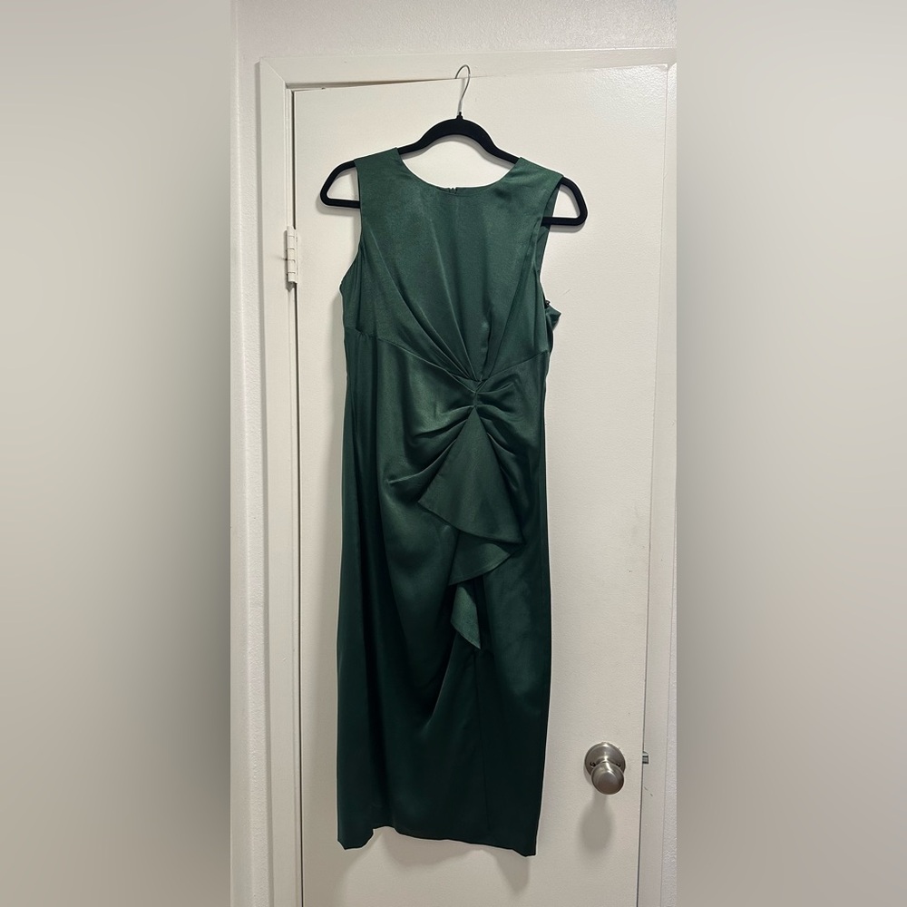 Vince Camuto Satin Tuck Waisted Green Midi Dress